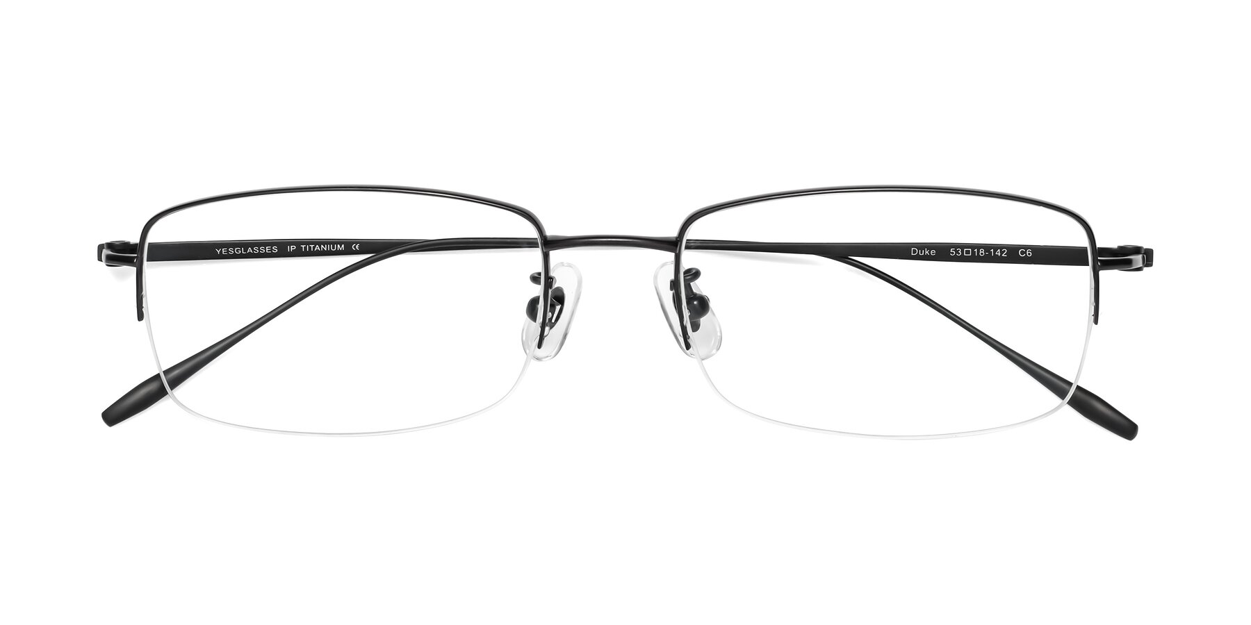 Folded Front of Duke in Matt Black with Clear Reading Eyeglass Lenses