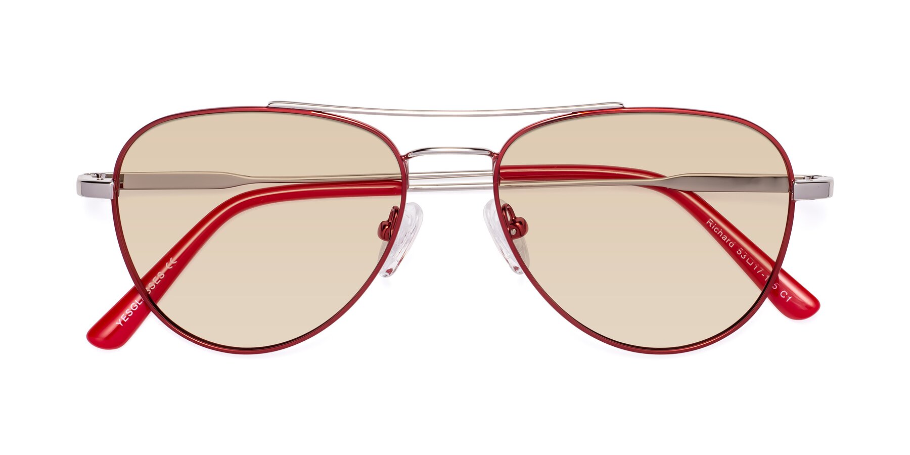 Folded Front of Richard in Red-Silver with Light Brown Tinted Lenses