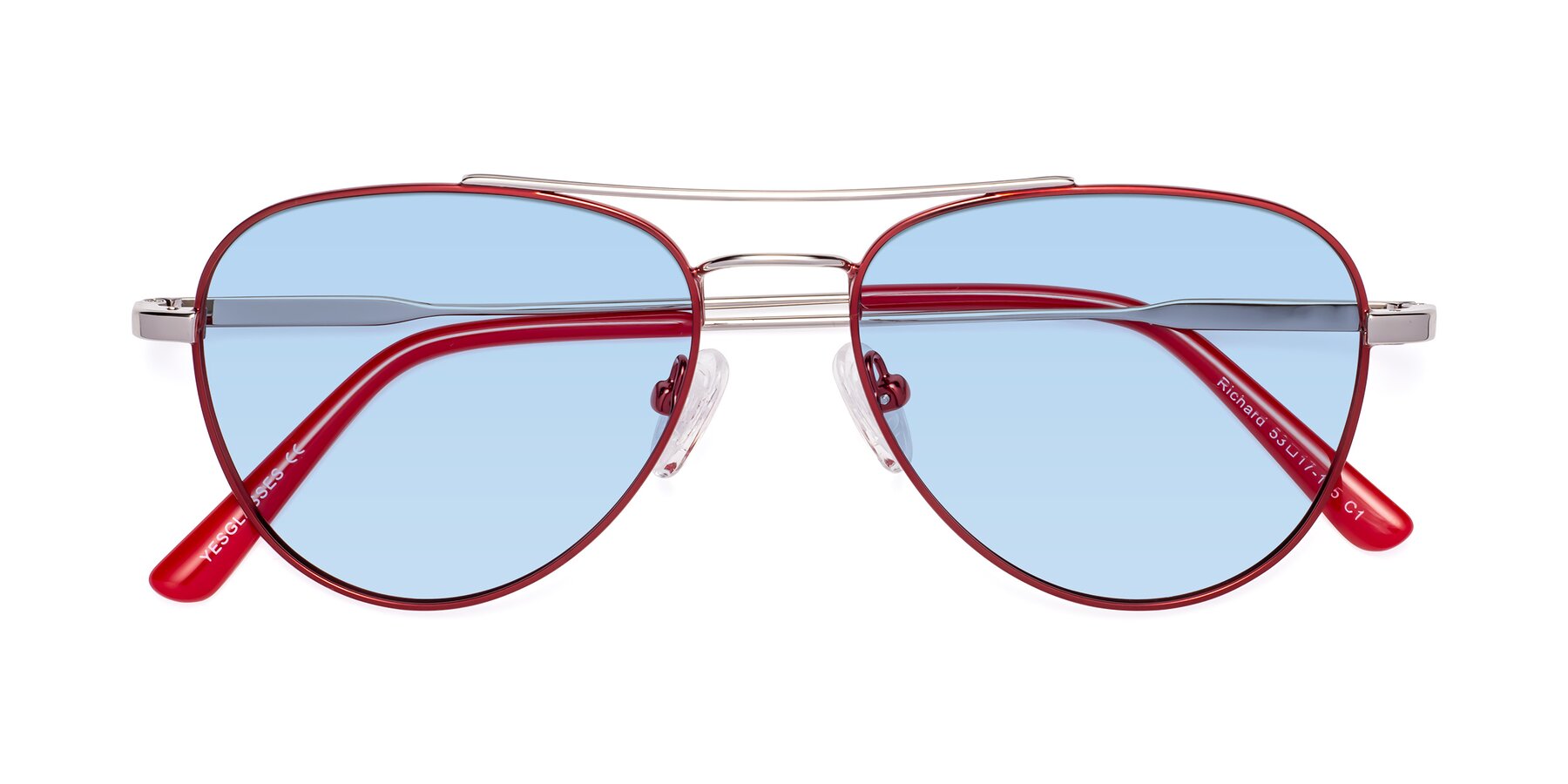 Folded Front of Richard in Red-Silver with Light Blue Tinted Lenses