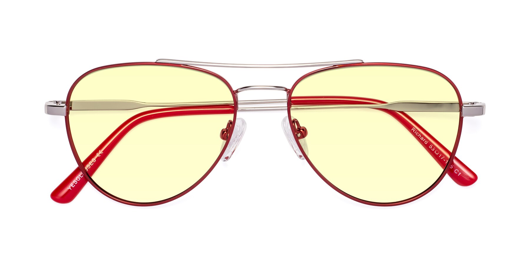 Folded Front of Richard in Red-Silver with Light Yellow Tinted Lenses