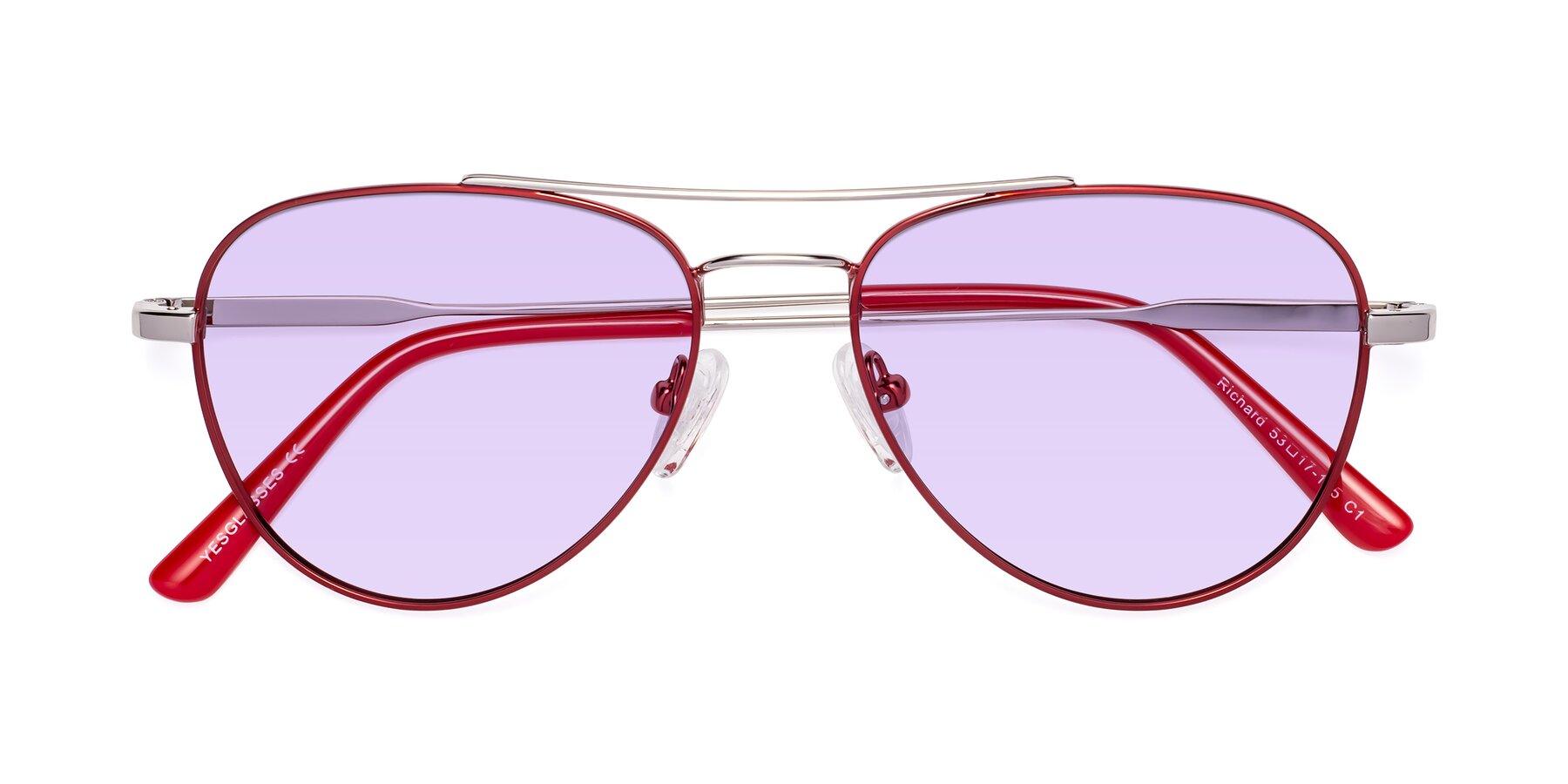 Folded Front of Richard in Red-Silver with Light Purple Tinted Lenses
