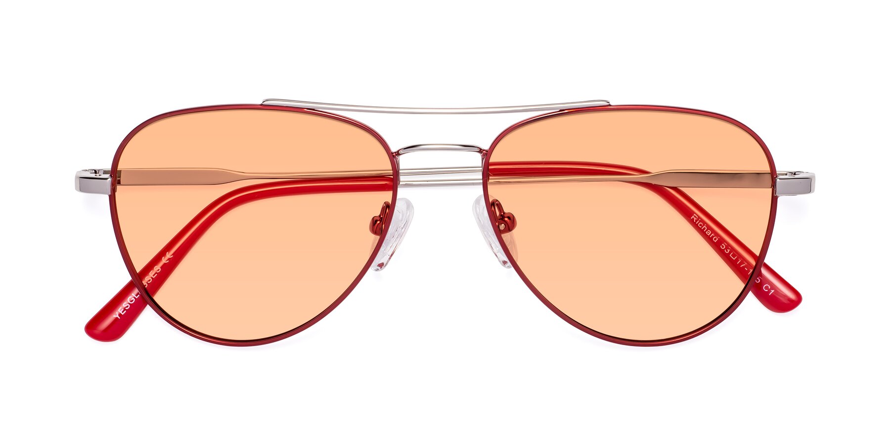 Folded Front of Richard in Red-Silver with Light Orange Tinted Lenses