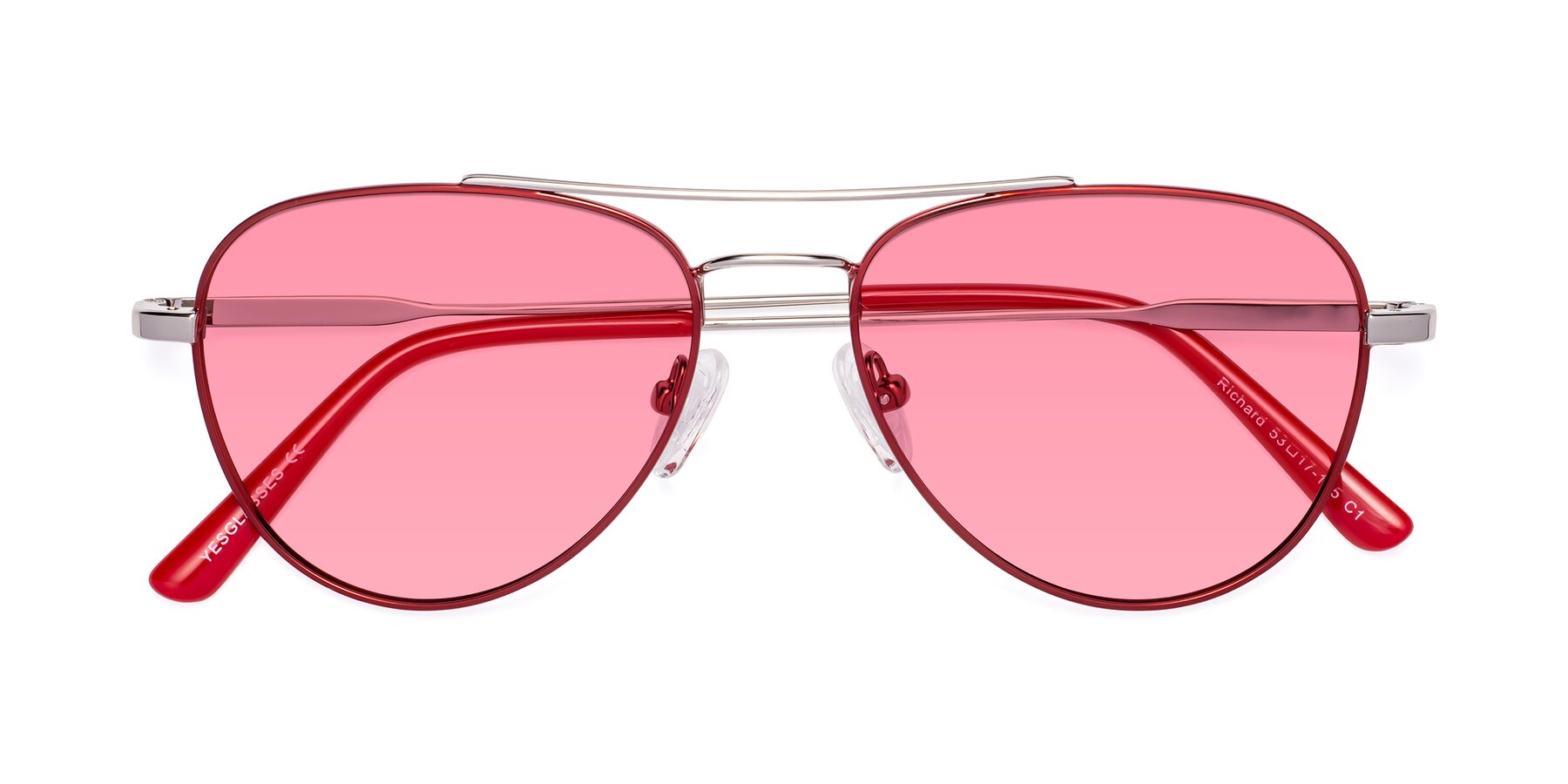 Folded Front of Richard in Red-Silver with Pink Tinted Lenses