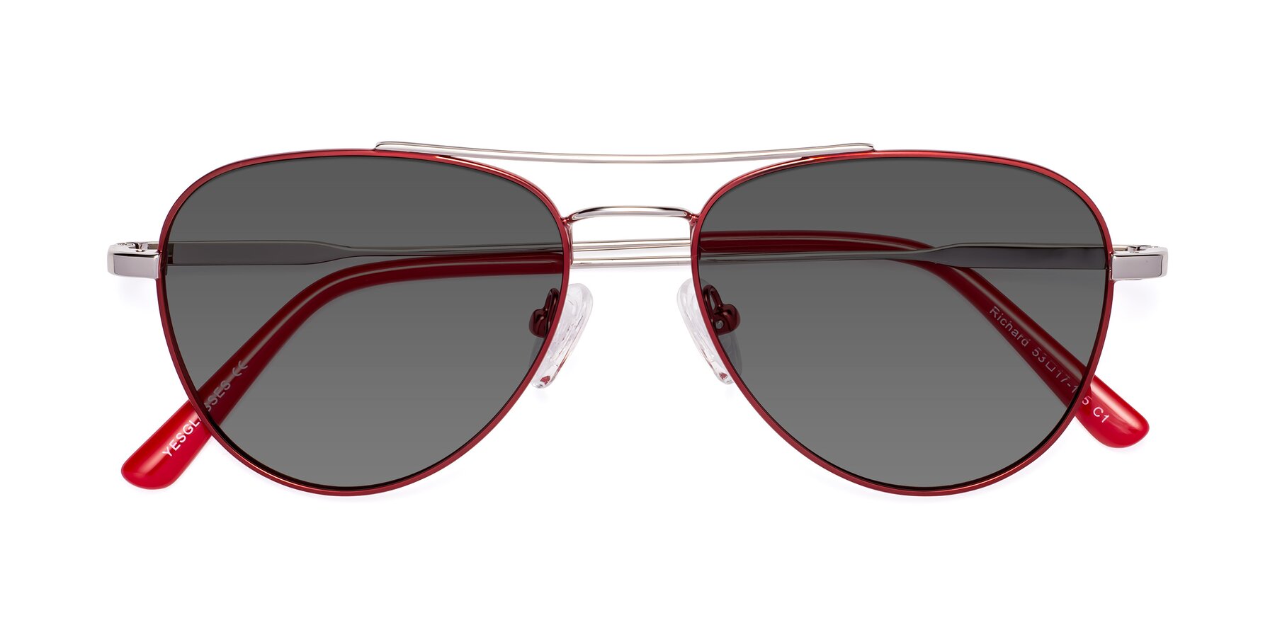 Folded Front of Richard in Red-Silver with Medium Gray Tinted Lenses