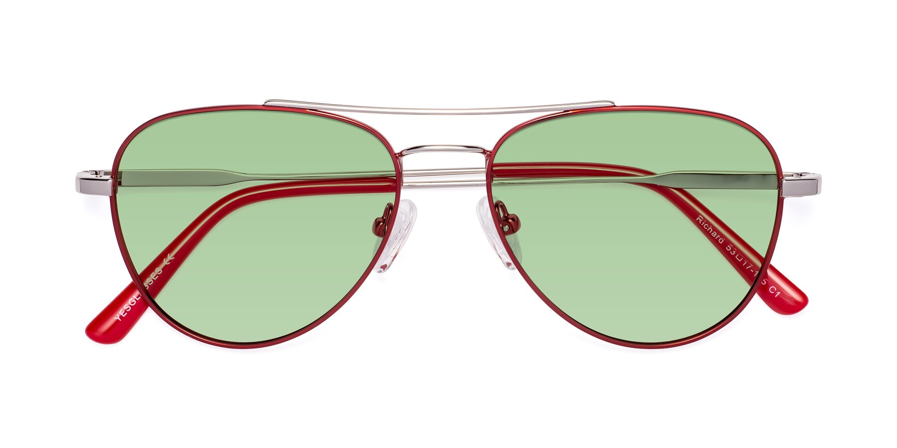 Folded Front of Richard in Red-Silver with Medium Green Tinted Lenses