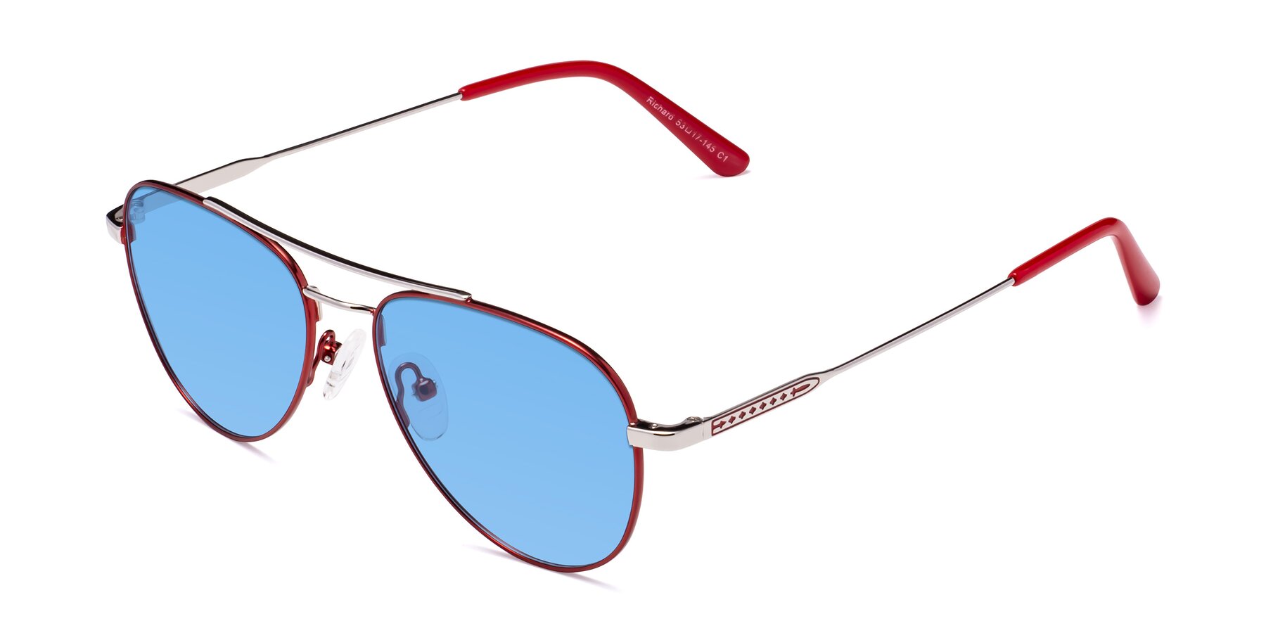Angle of Richard in Red-Silver with Medium Blue Tinted Lenses