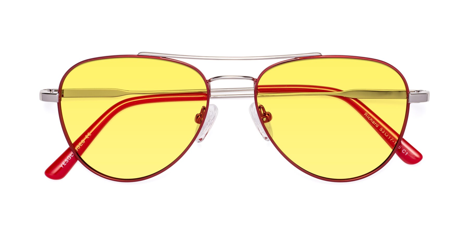 Folded Front of Richard in Red-Silver with Medium Yellow Tinted Lenses