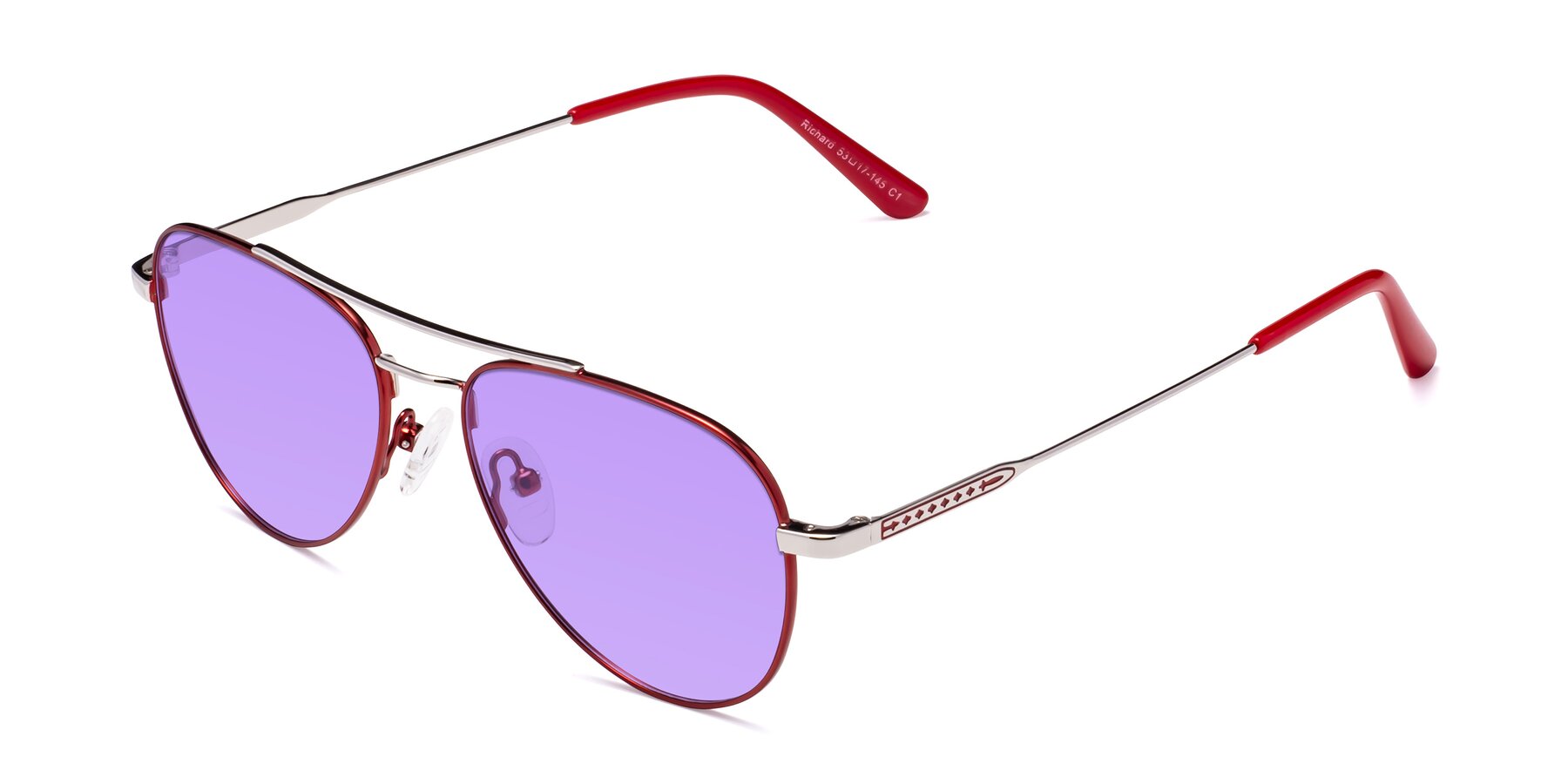Angle of Richard in Red-Silver with Medium Purple Tinted Lenses