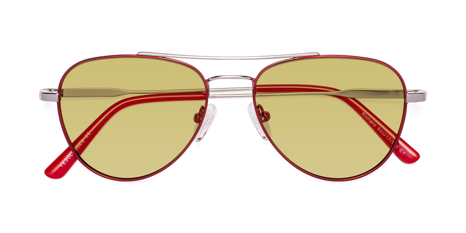 Folded Front of Richard in Red-Silver with Medium Champagne Tinted Lenses