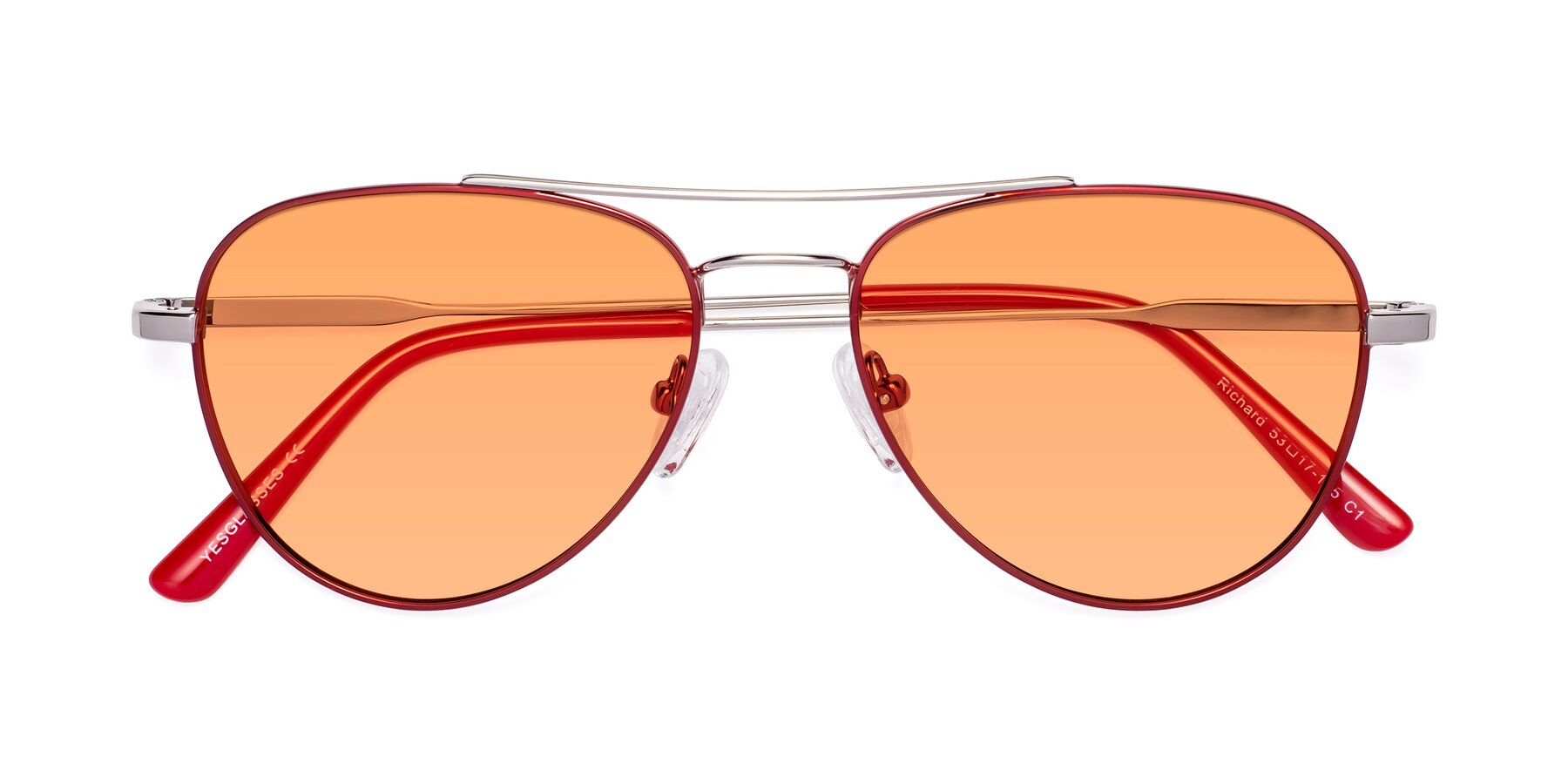 Folded Front of Richard in Red-Silver with Medium Orange Tinted Lenses