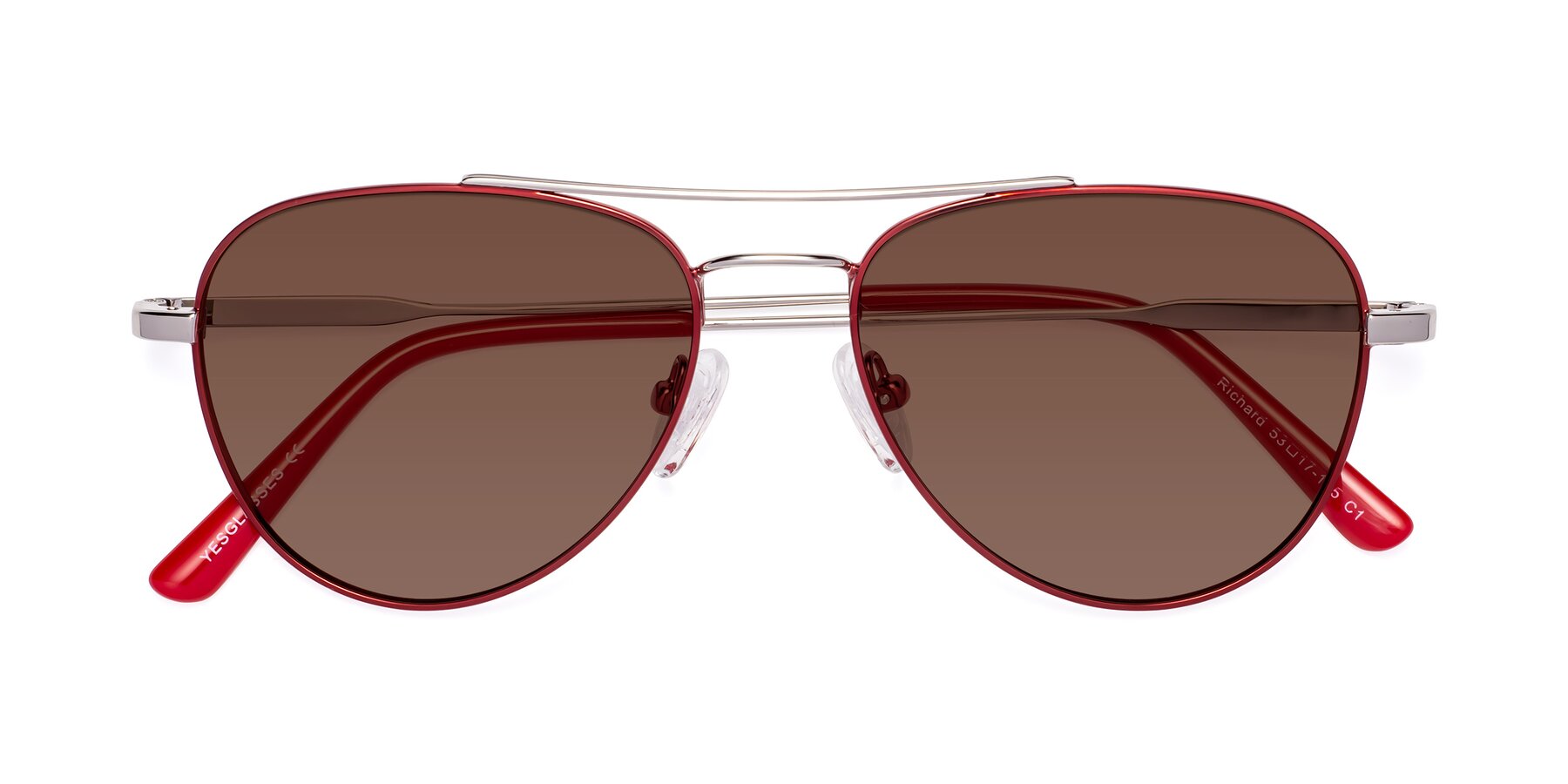 Folded Front of Richard in Red-Silver with Brown Tinted Lenses