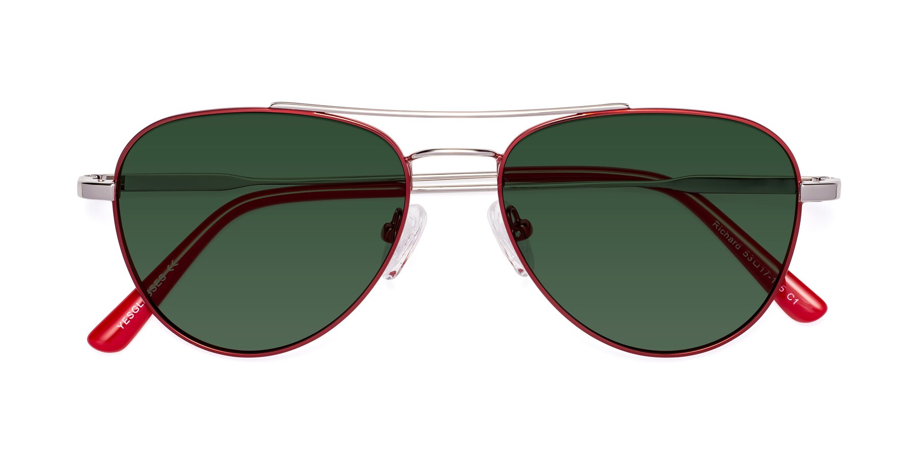 Folded Front of Richard in Red-Silver with Green Tinted Lenses