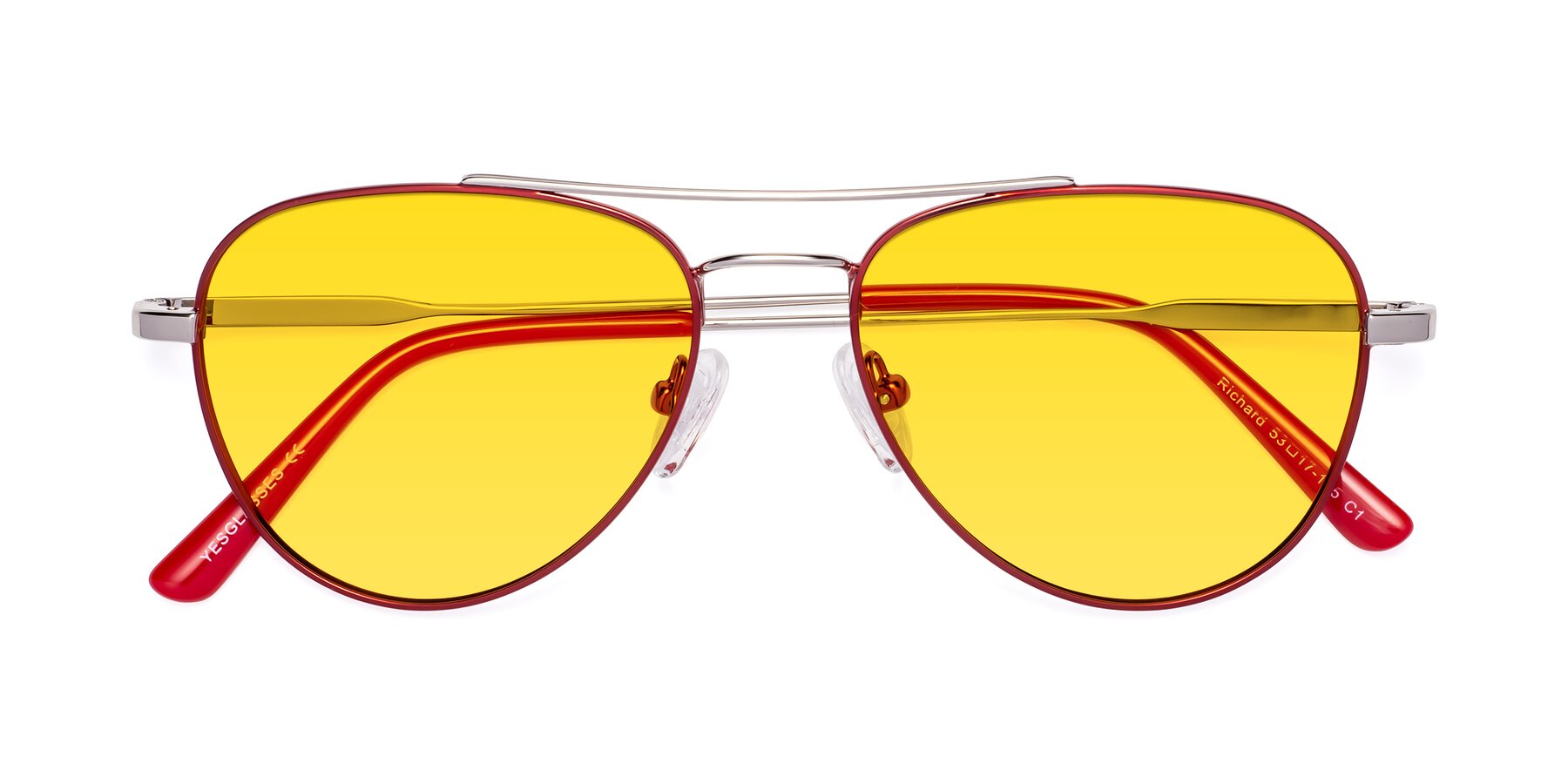 Folded Front of Richard in Red-Silver with Yellow Tinted Lenses