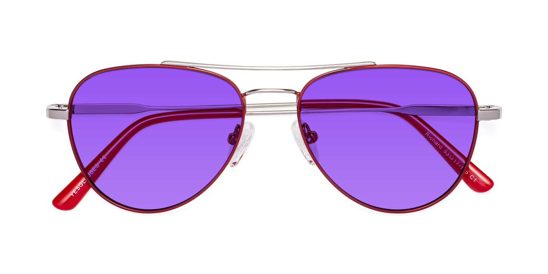Folded Front of Richard in Red-Silver with Purple Tinted Lenses