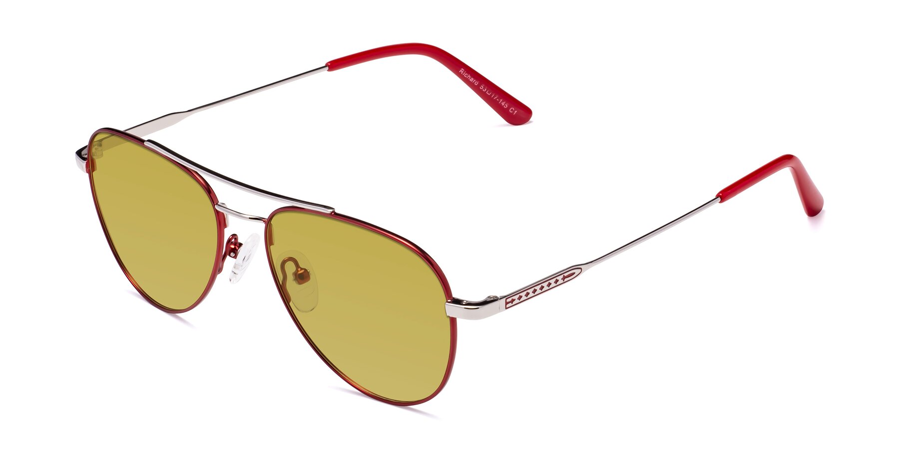 Angle of Richard in Red-Silver with Champagne Tinted Lenses