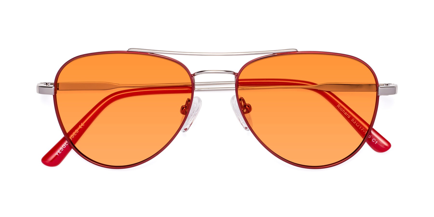 Folded Front of Richard in Red-Silver with Orange Tinted Lenses