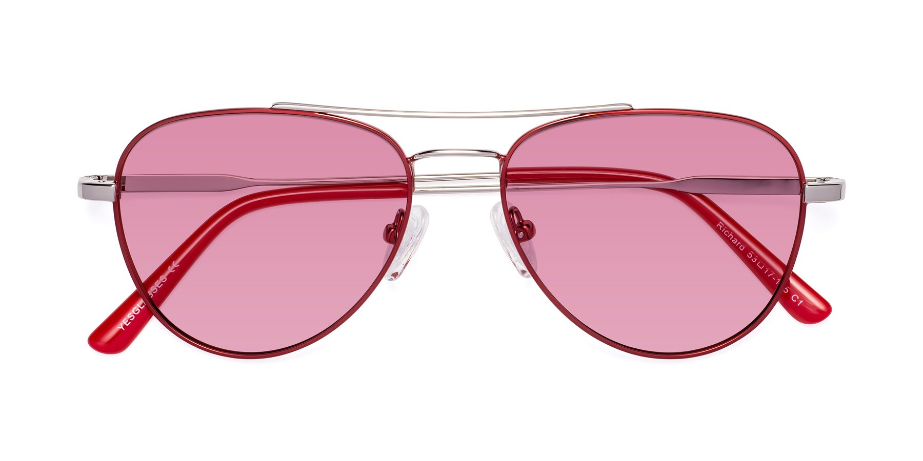 Folded Front of Richard in Red-Silver with Medium Wine Tinted Lenses