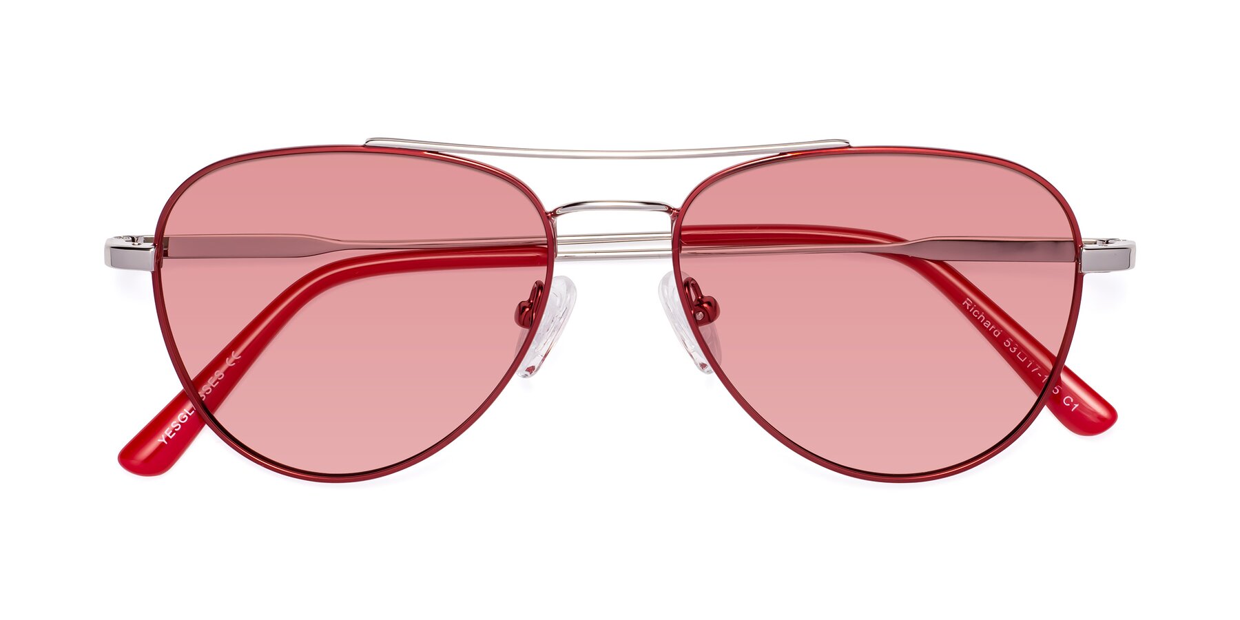 Folded Front of Richard in Red-Silver with Medium Garnet Tinted Lenses