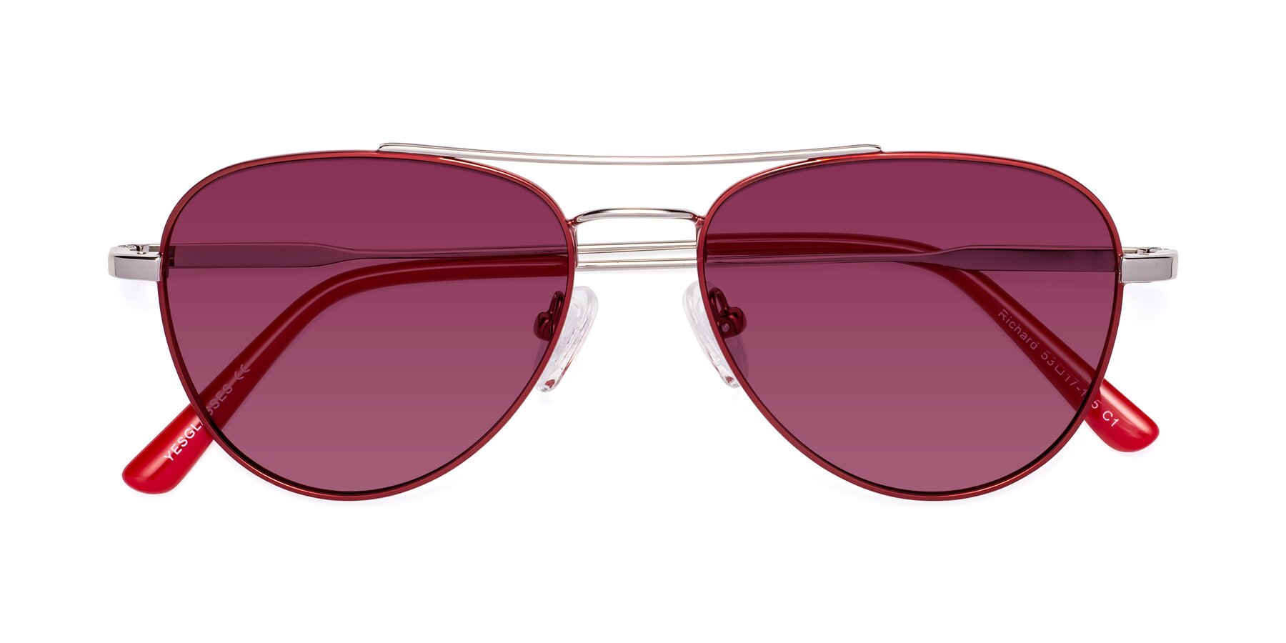 Folded Front of Richard in Red-Silver with Wine Tinted Lenses