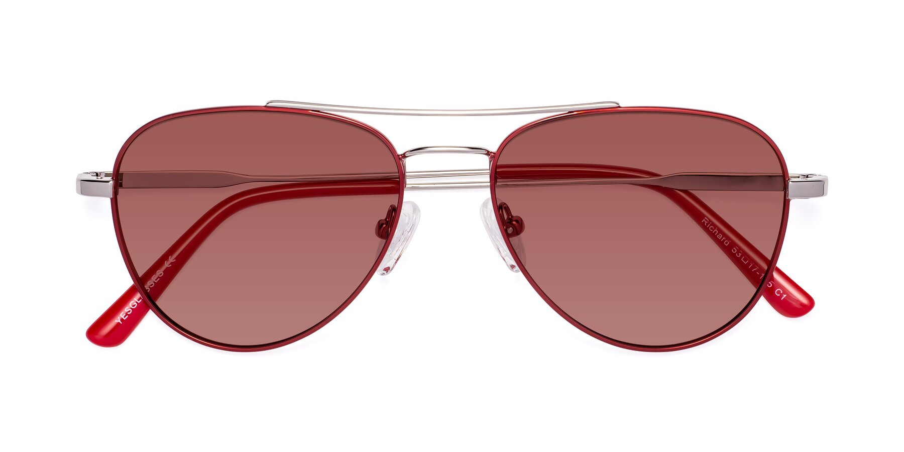 Folded Front of Richard in Red-Silver with Garnet Tinted Lenses