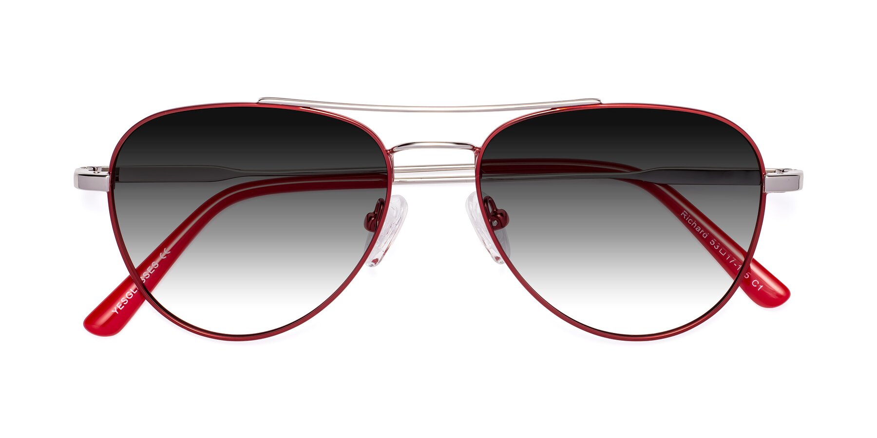 Folded Front of Richard in Red-Silver with Gray Gradient Lenses