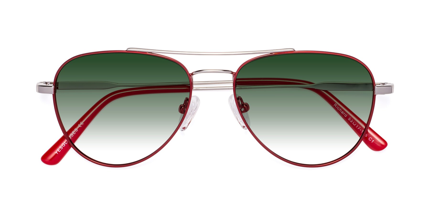 Folded Front of Richard in Red-Silver with Green Gradient Lenses