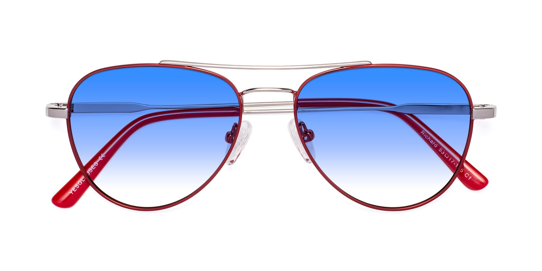 Folded Front of Richard in Red-Silver with Blue Gradient Lenses