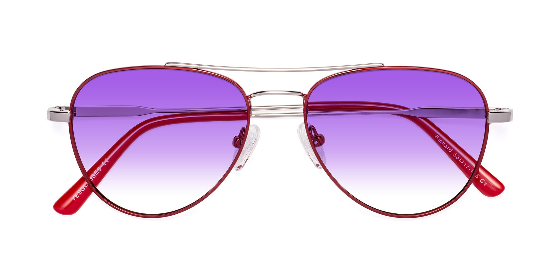 Folded Front of Richard in Red-Silver with Purple Gradient Lenses