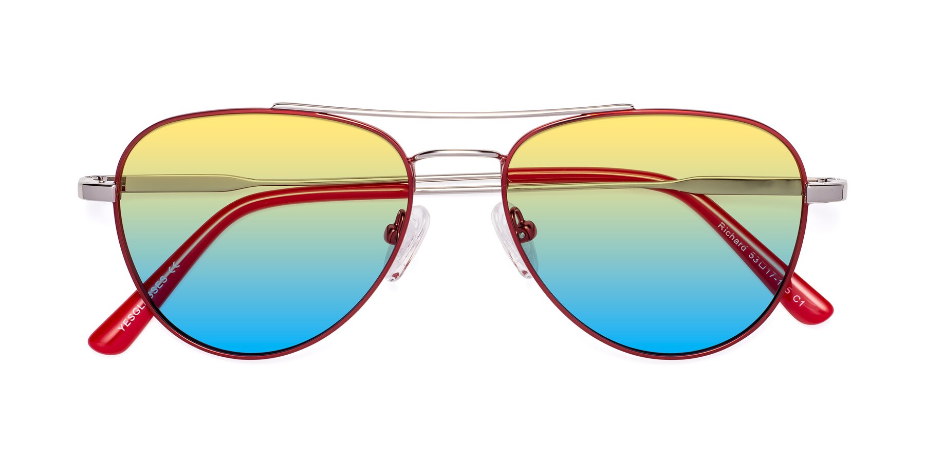 Folded Front of Richard in Red-Silver with Yellow / Blue Gradient Lenses