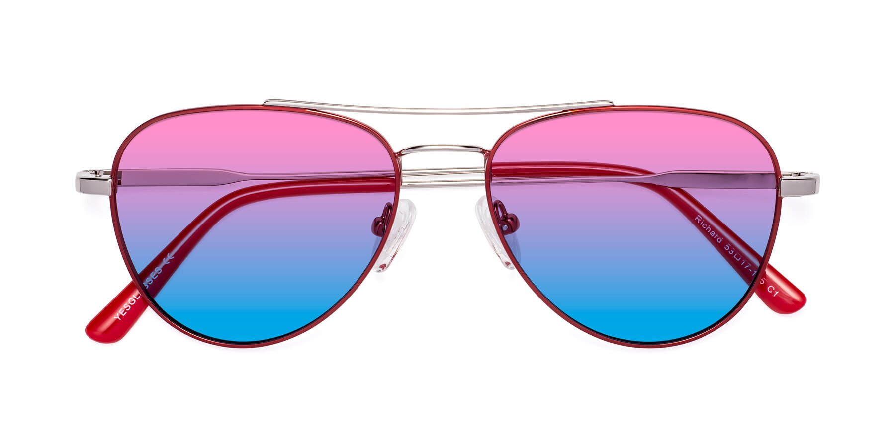 Folded Front of Richard in Red-Silver with Pink / Blue Gradient Lenses