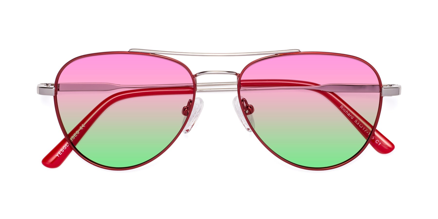 Folded Front of Richard in Red-Silver with Pink / Green Gradient Lenses