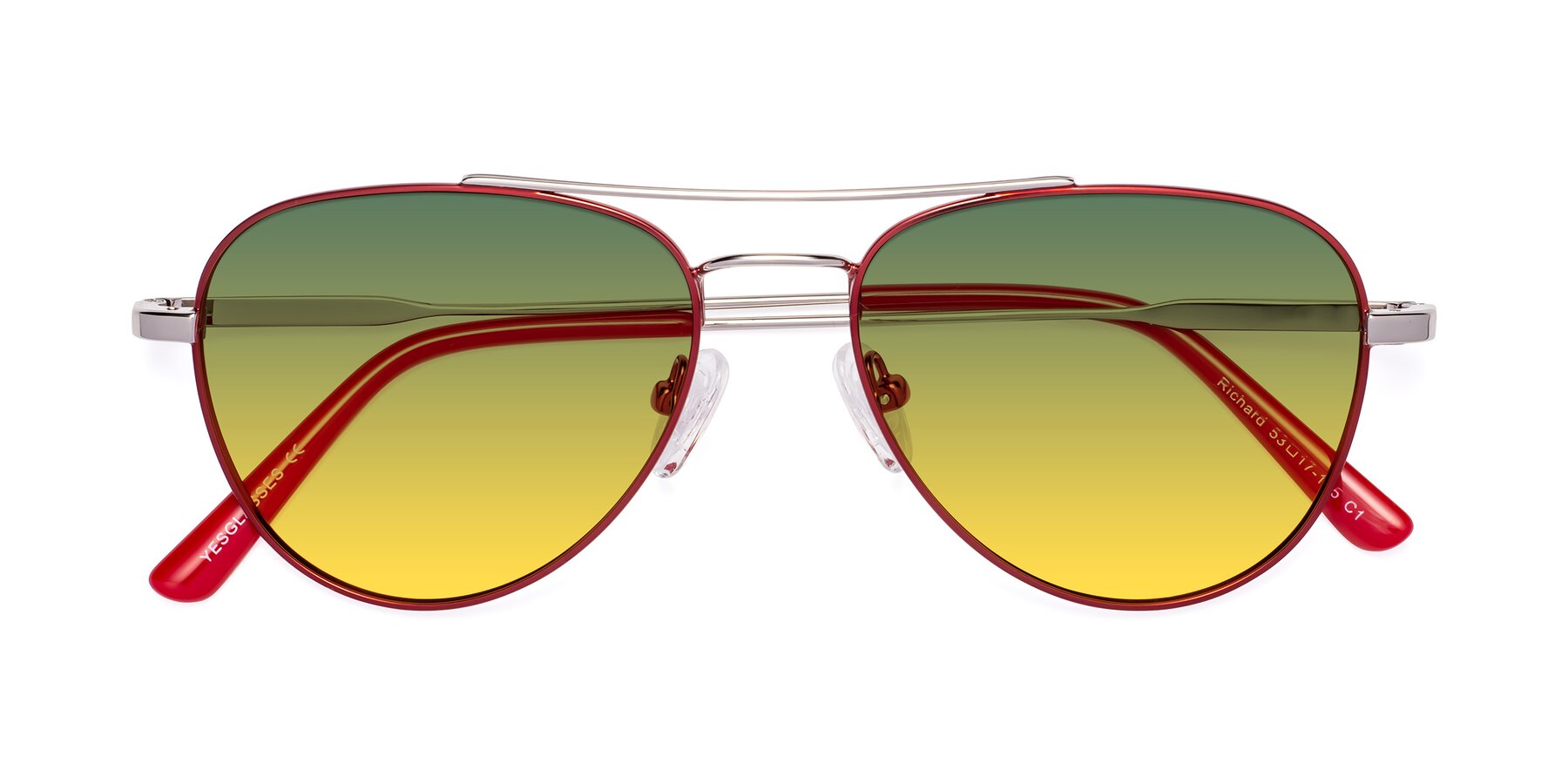 Folded Front of Richard in Red-Silver with Green / Yellow Gradient Lenses