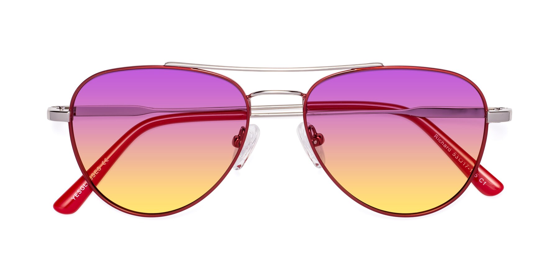 Folded Front of Richard in Red-Silver with Purple / Yellow Gradient Lenses