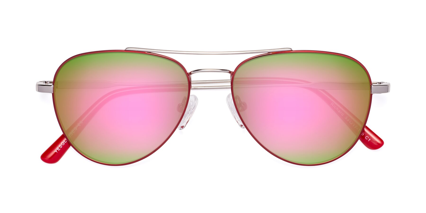 Folded Front of Richard in Red-Silver with Pink Mirrored Lenses