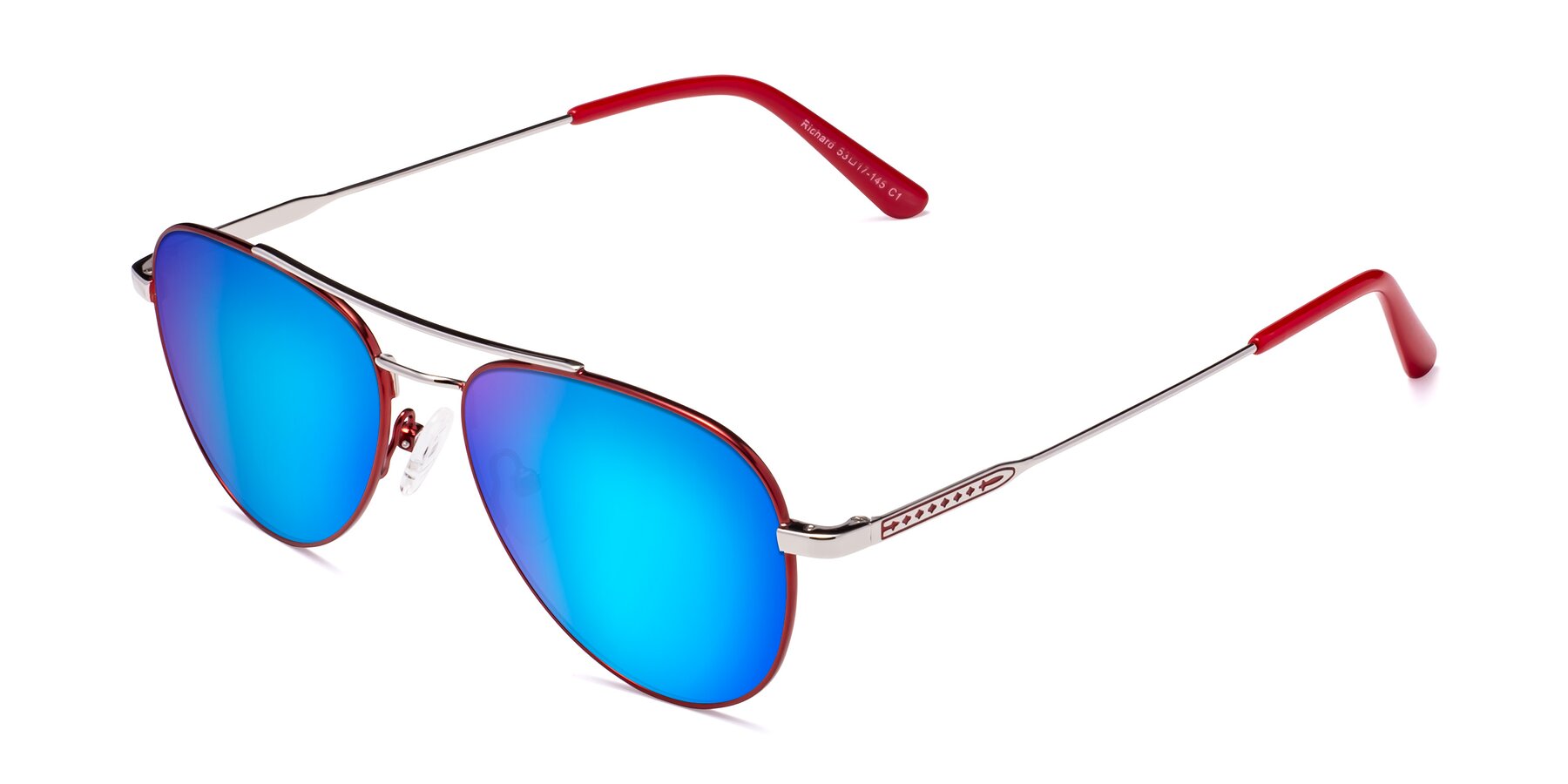 Angle of Richard in Red-Silver with Blue Mirrored Lenses