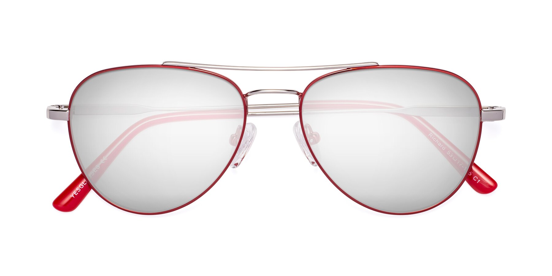 Folded Front of Richard in Red-Silver with Silver Mirrored Lenses