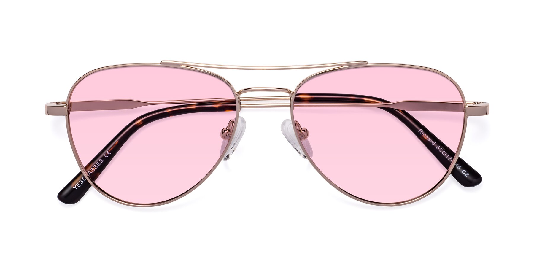 Folded Front of Richard in Gold with Light Pink Tinted Lenses