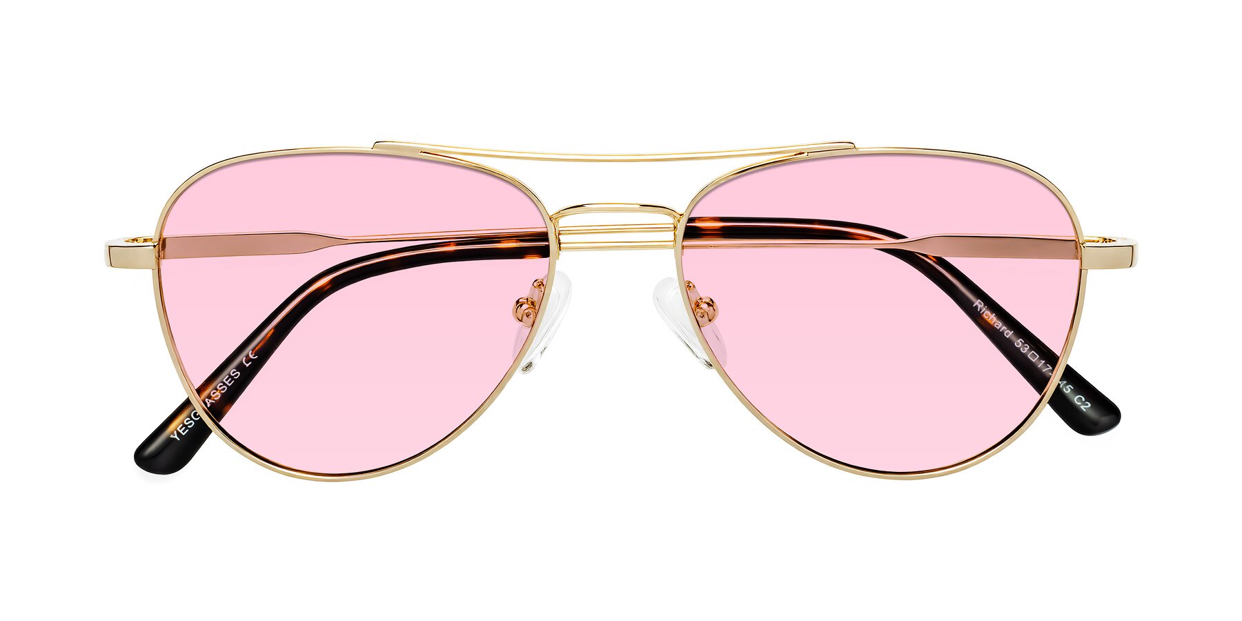 Folded Front of Richard in Gold with Light Pink Tinted Lenses