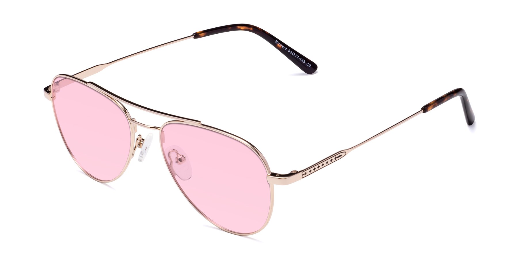 Angle of Richard in Gold with Light Pink Tinted Lenses