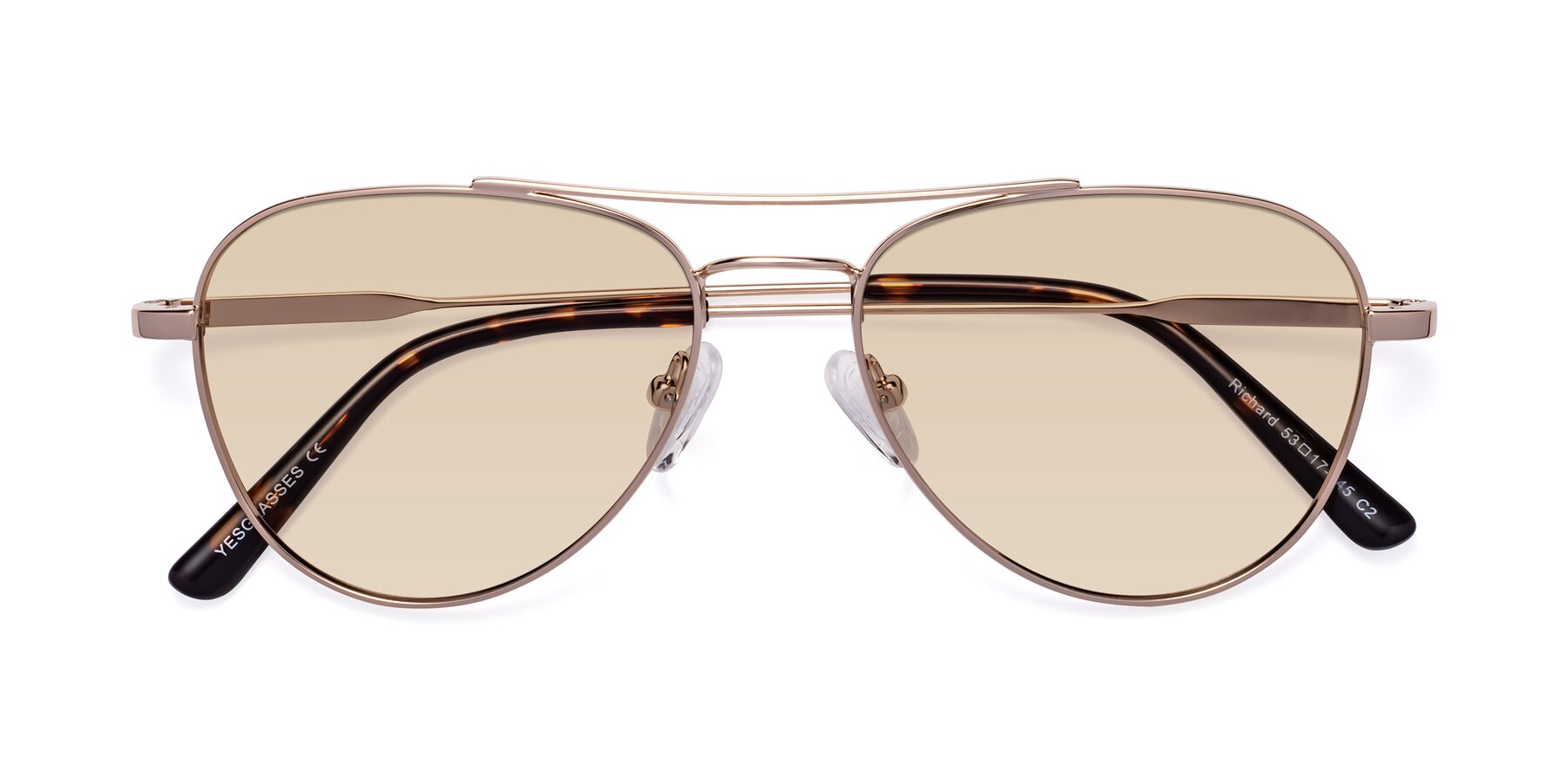 Folded Front of Richard in Gold with Light Brown Tinted Lenses