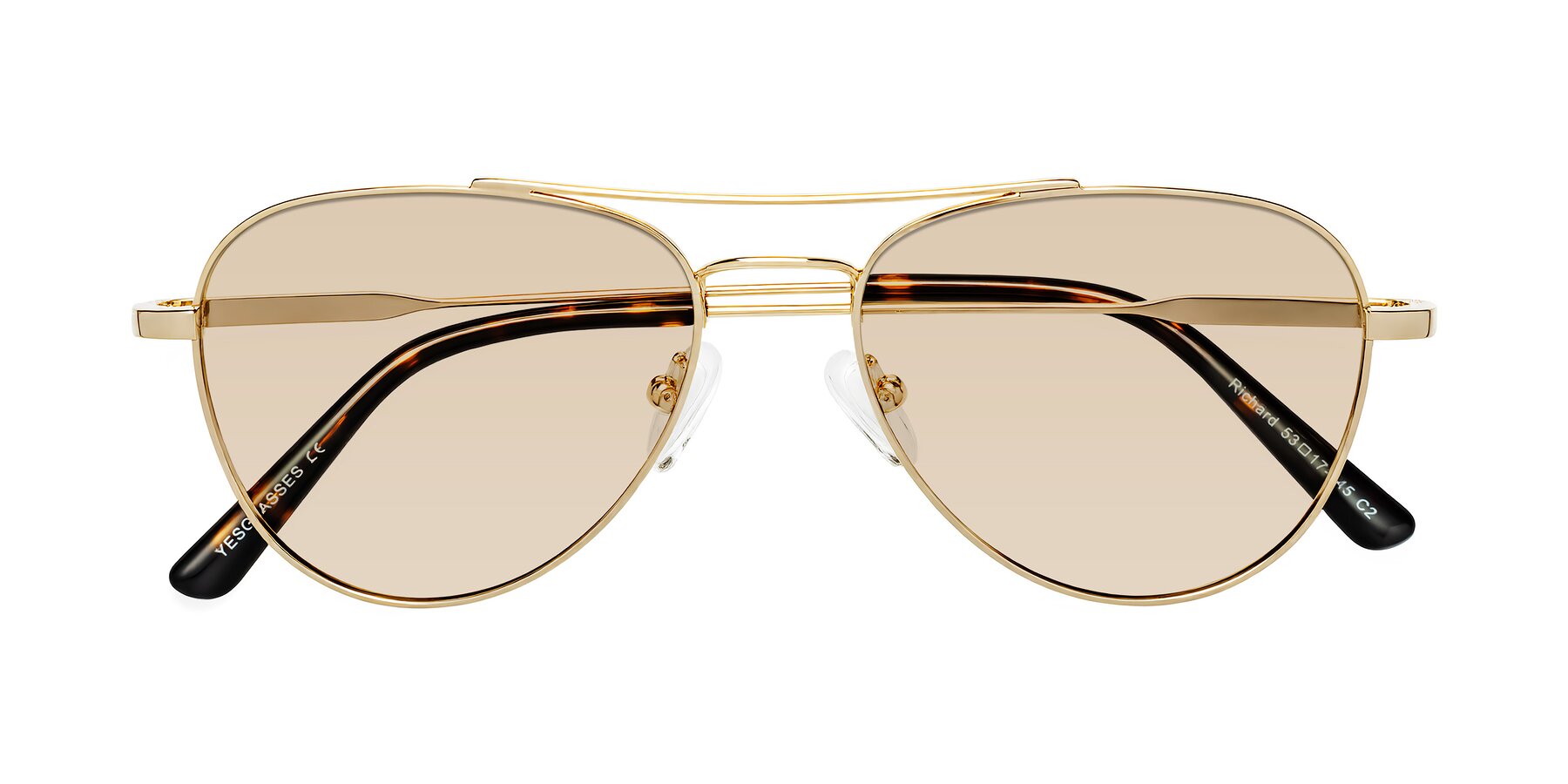 Folded Front of Richard in Gold with Light Brown Tinted Lenses