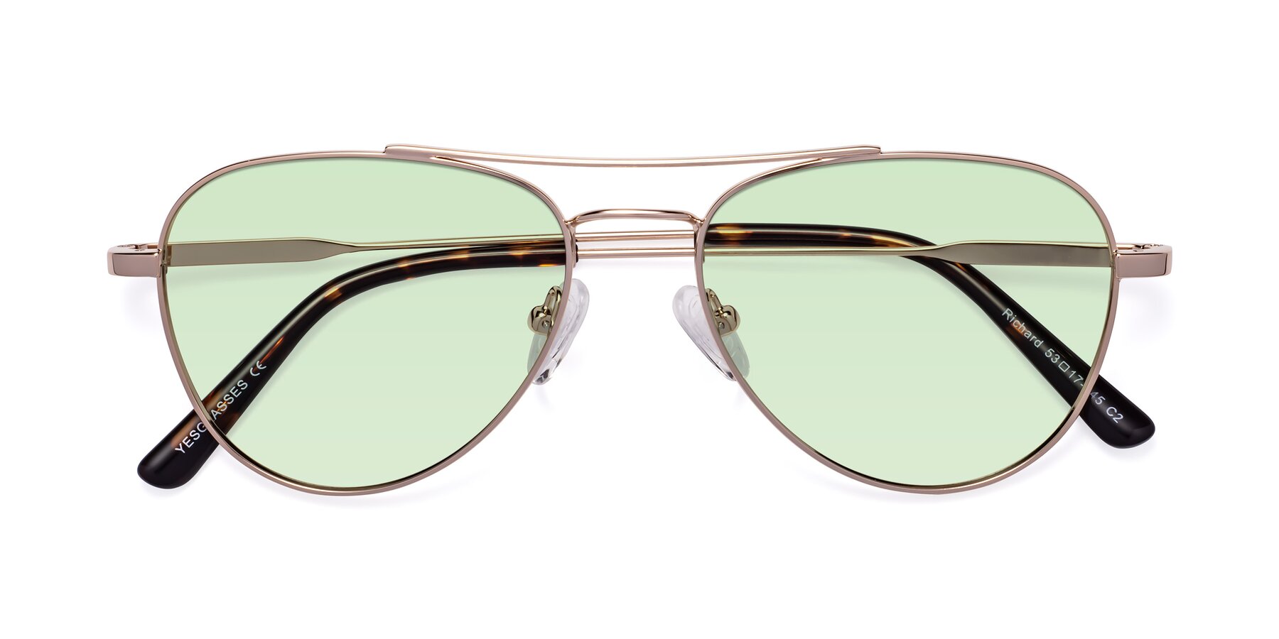 Folded Front of Richard in Gold with Light Green Tinted Lenses