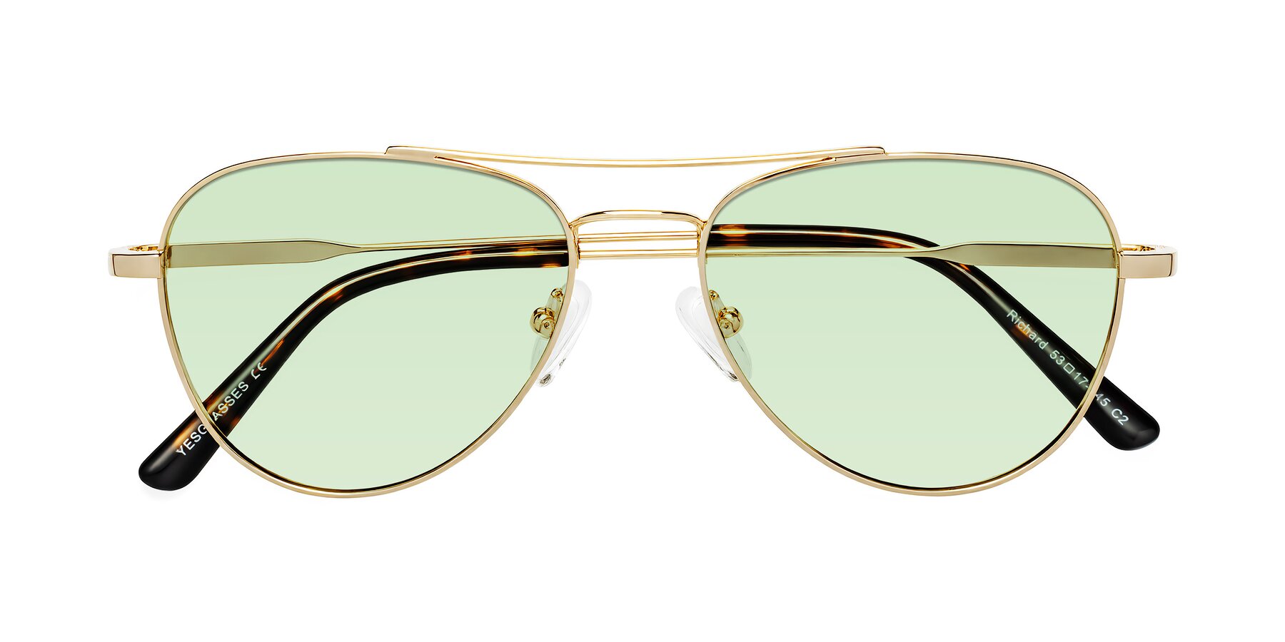 Folded Front of Richard in Gold with Light Green Tinted Lenses