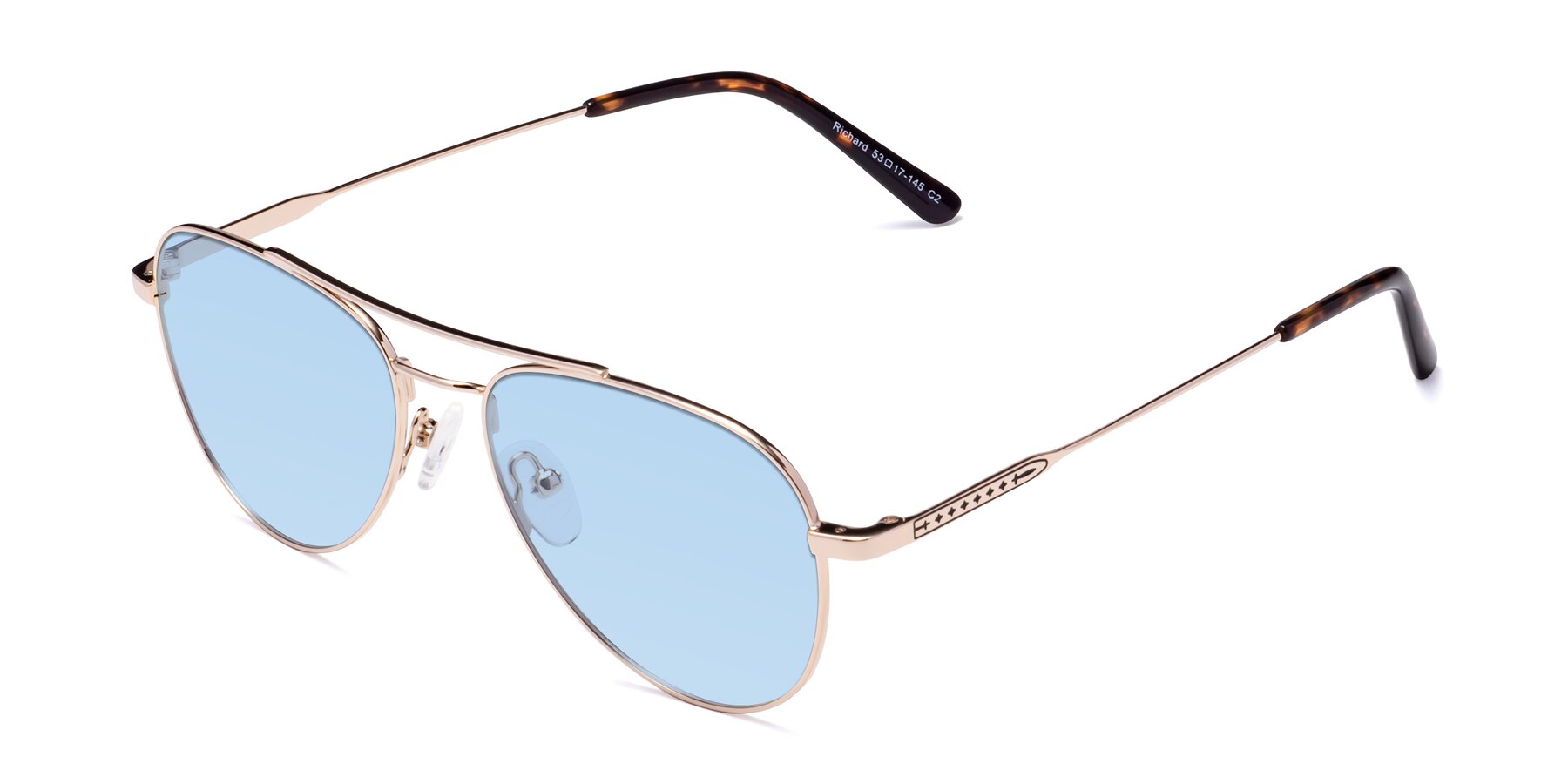 Angle of Richard in Gold with Light Blue Tinted Lenses