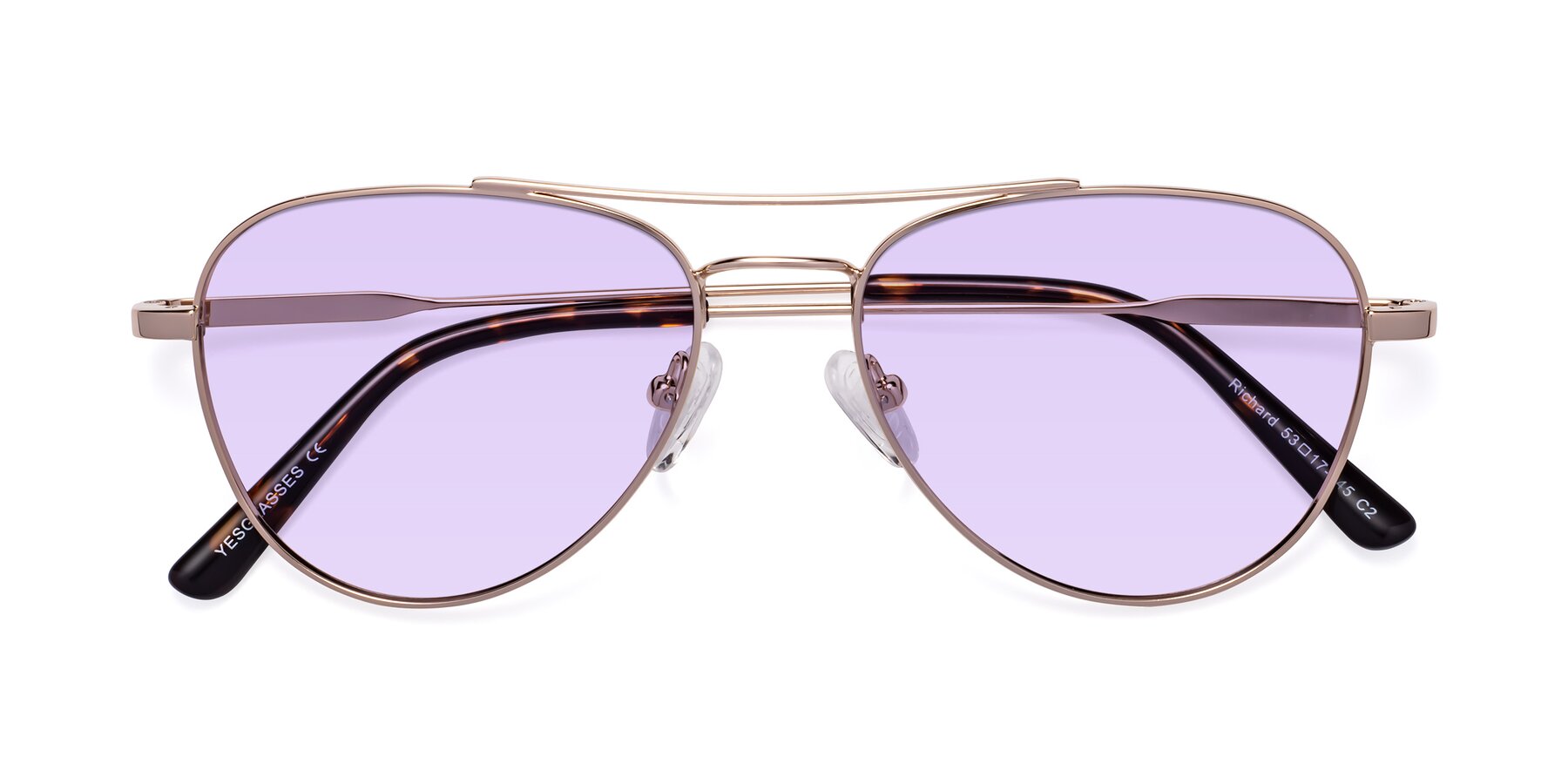 Folded Front of Richard in Gold with Light Purple Tinted Lenses