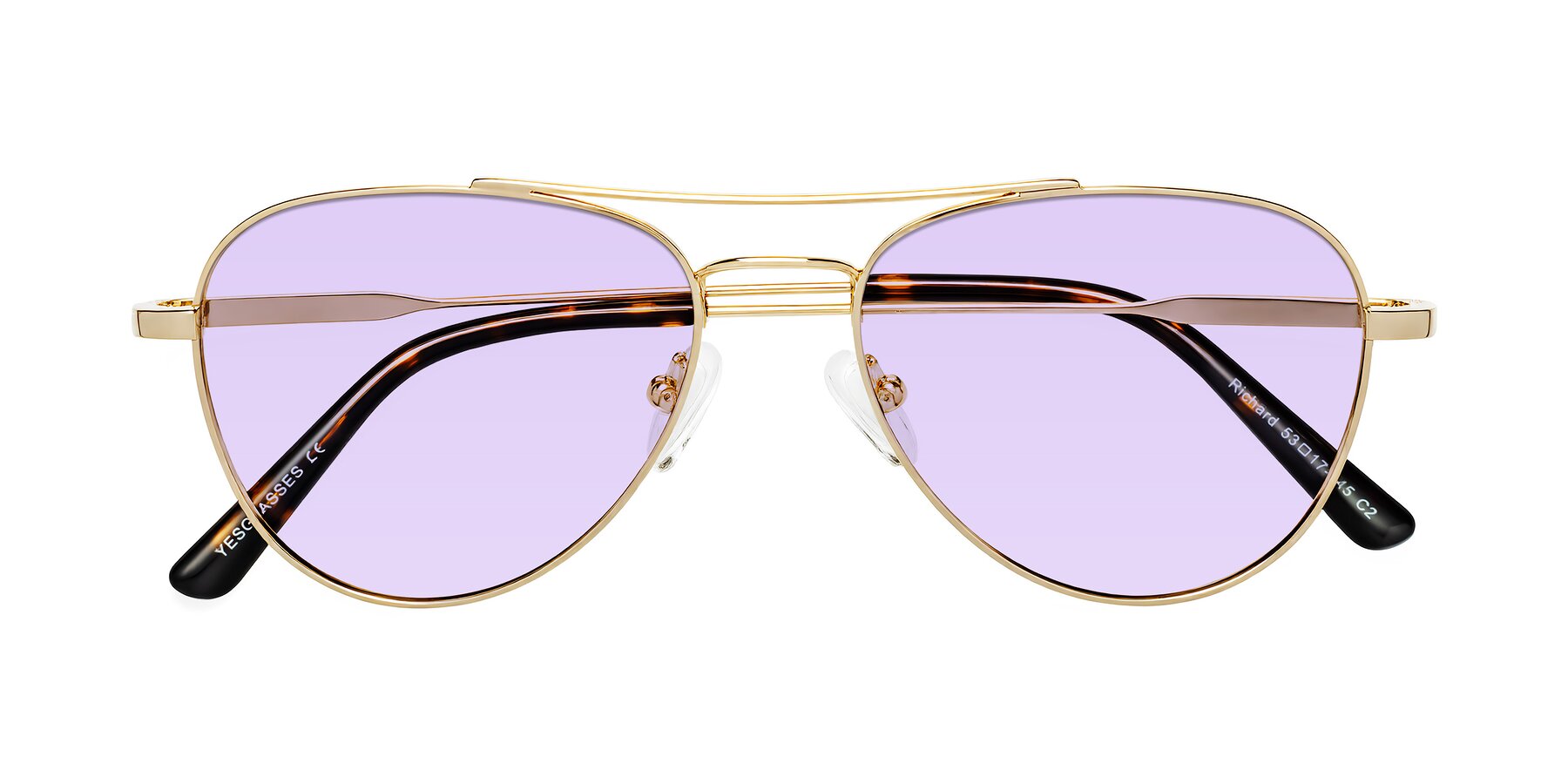 Folded Front of Richard in Gold with Light Purple Tinted Lenses