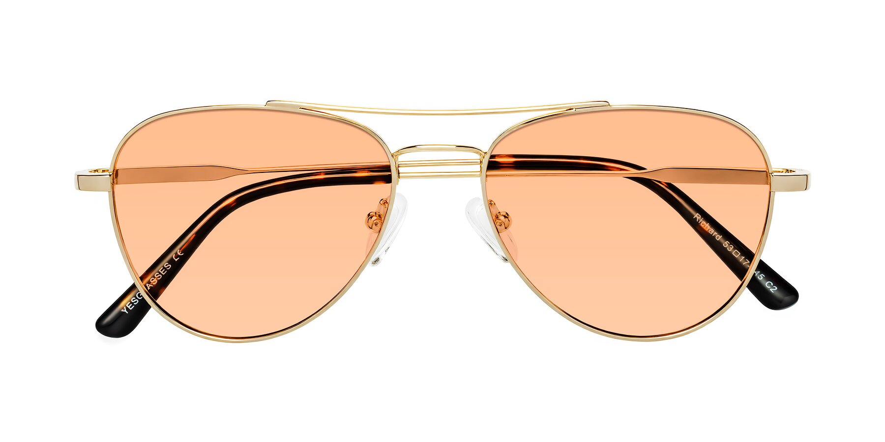 Folded Front of Richard in Gold with Light Orange Tinted Lenses