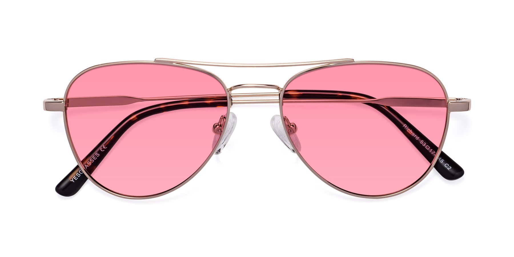 Folded Front of Richard in Gold with Pink Tinted Lenses