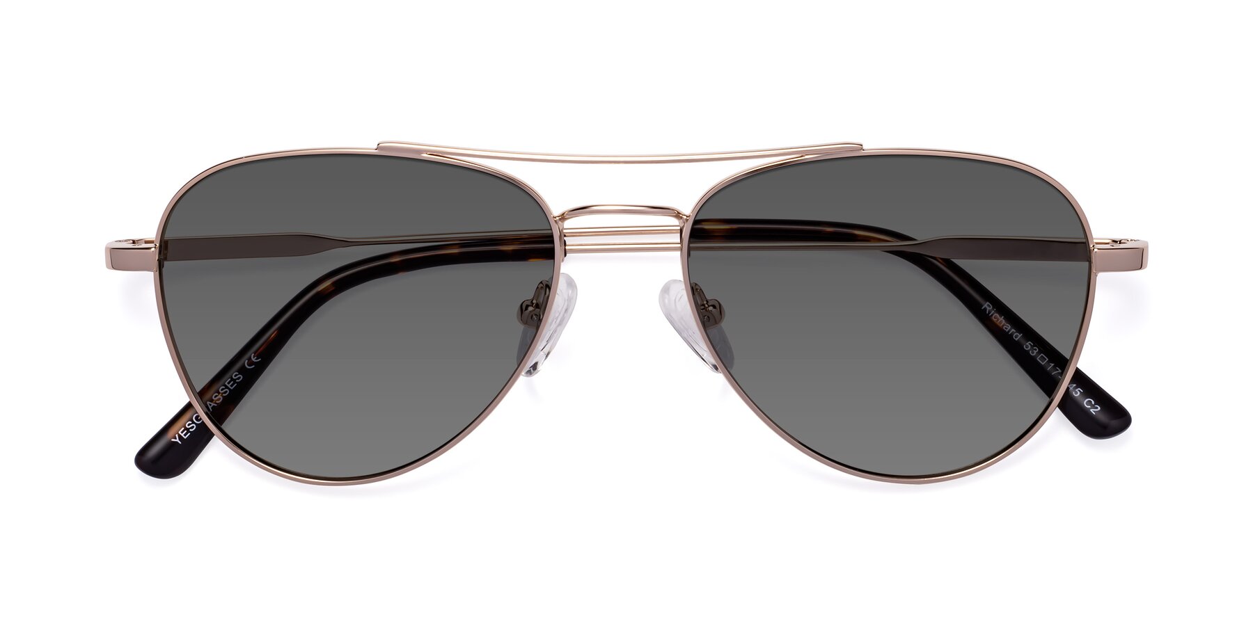 Folded Front of Richard in Gold with Medium Gray Tinted Lenses