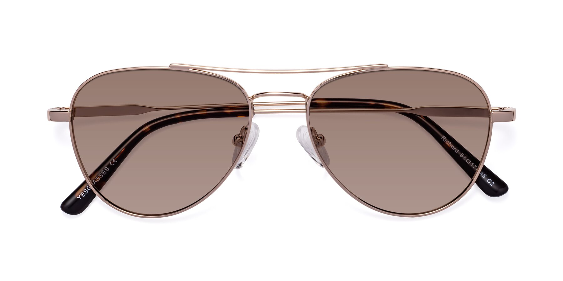 Folded Front of Richard in Gold with Medium Brown Tinted Lenses